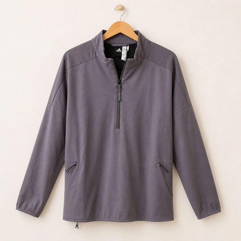 adidas Mens XL Gray 1/4 Zip Pullover Sportcore Athleisure Gorpcore Techwear